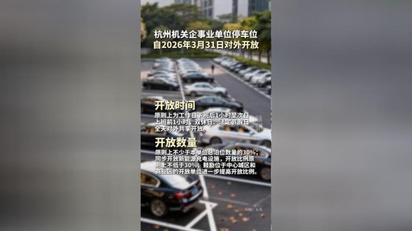 BETWAY必威 杭州机关企事业单位停车位自3月31日起向公众开放
